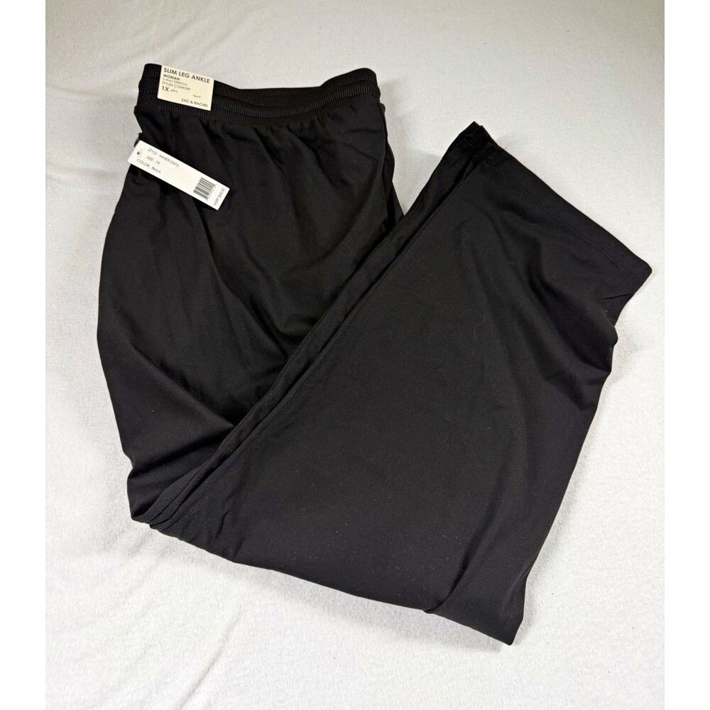 Zac & Rachel Womens Pants Plus Size 1X Black Knit Stretch Drawstring Pockets 439